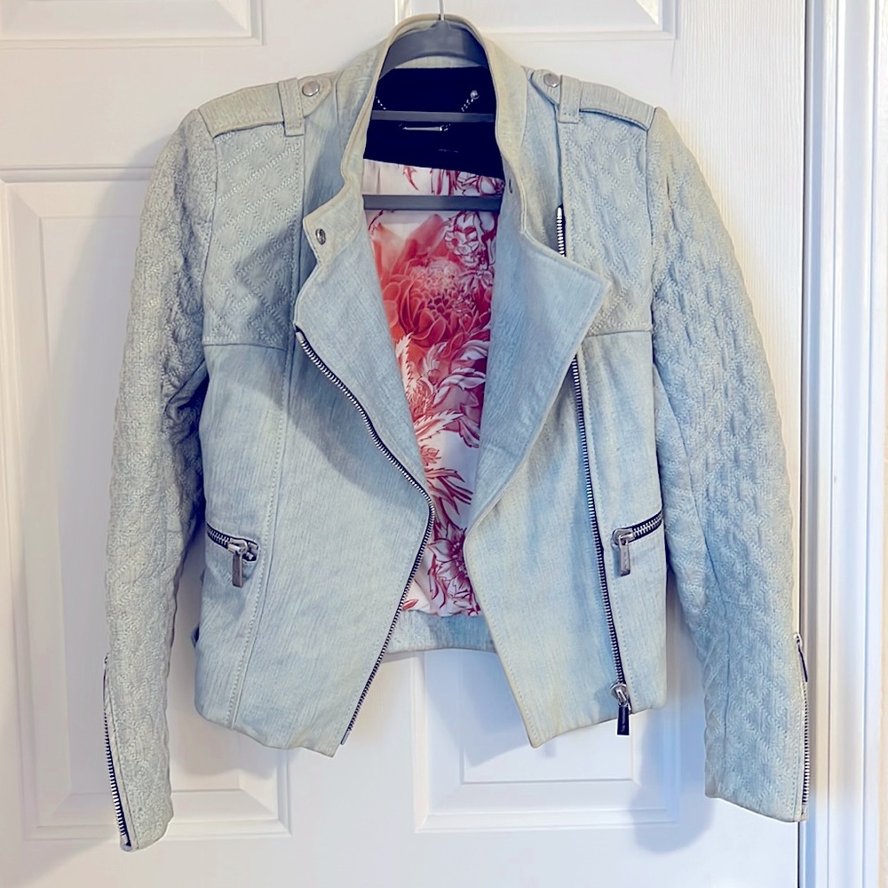 Sweet Barbara Bui ‘jean’ leather jacket with quilted arms and silk interior.